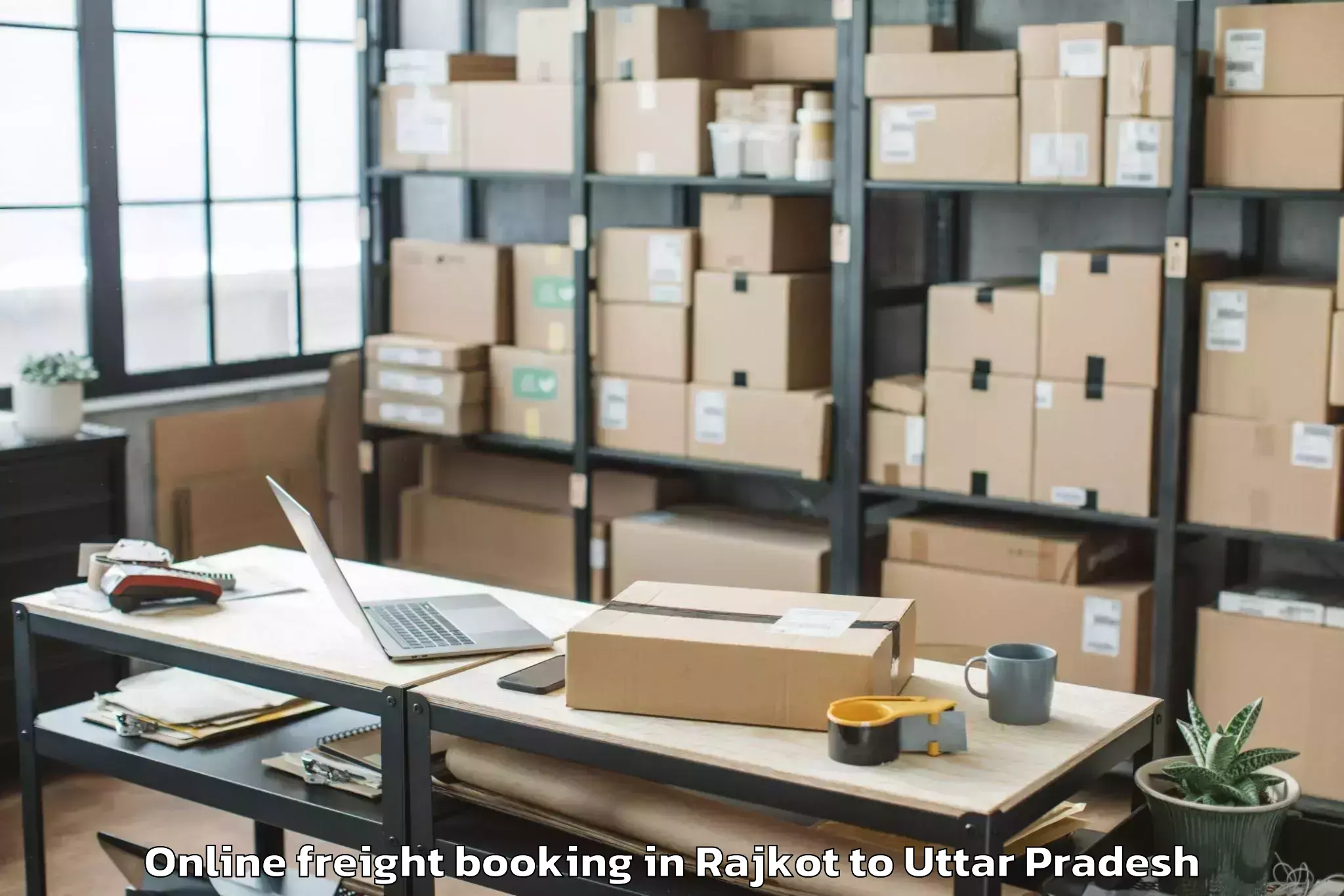 Easy Rajkot to Gopiganj Online Freight Booking Booking